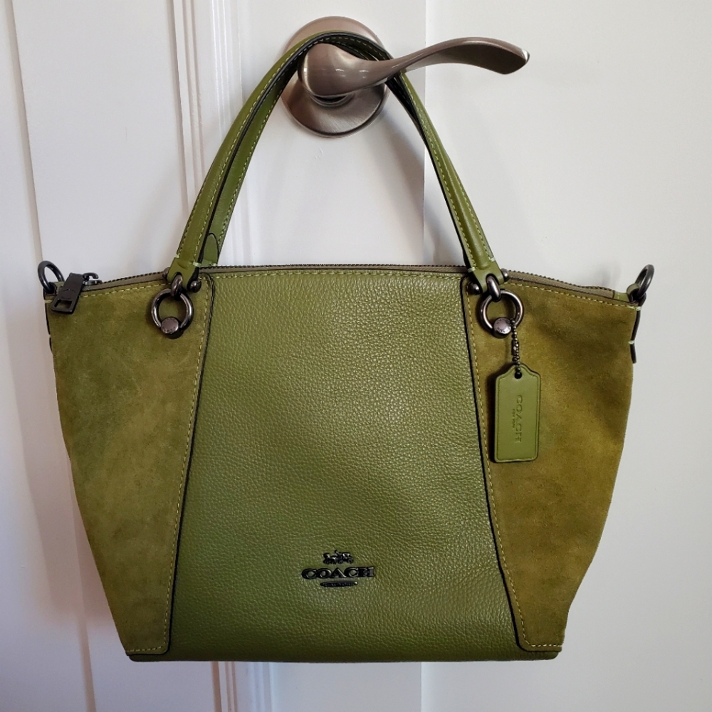Coach Kacey Satchel in Olive Green Suede & Leather